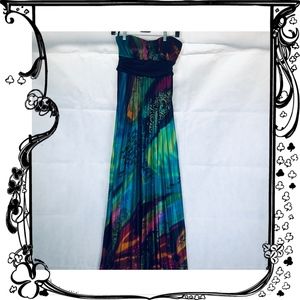EXTRAORDINARY Womens  Maxi Dress  Multicolor Pleated Strapless Sz M